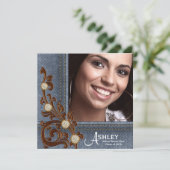 Meisjes Rustieke Land Denim Foto Afstuderen Aankondiging (Staand voorkant)