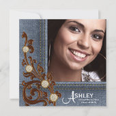 Meisjes Rustieke Land Denim Foto Afstuderen Aankondiging (Voorkant)