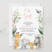 Meisjes Safari Bloemen Krans Baby shower Uitnodigi Kaart (Voorkant)
