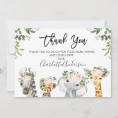 Meisjes Safari Dieren Baby shower Dank u kaart (Voorkant)