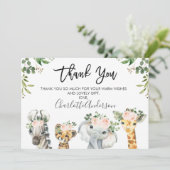 Meisjes Safari Dieren Baby shower Dank u kaart (Staand voorkant)
