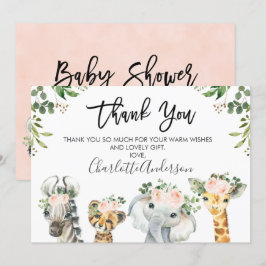 Meisjes Safari Dieren Baby shower Dank u kaart