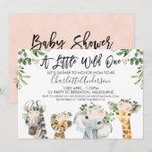 Meisjes Safari Dieren Baby shower Uitnodiging (Voorkant / Achterkant)