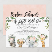 Meisjes Safari Dieren Baby shower Uitnodiging