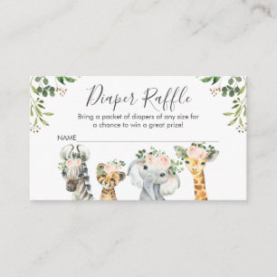 Meisjes Safari Dieren Luier Raffle Kaart Insert