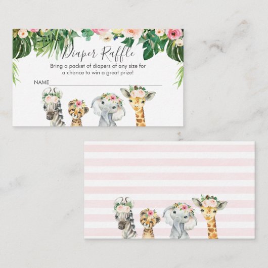 Meisjes Safari Dieren Luier Raffle Kaart Insert (Voorkant / Achterkant)