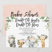 Meisjes Safari Dieren Twins Baby shower Uitnodigin Kaart (Voorkant / Achterkant)