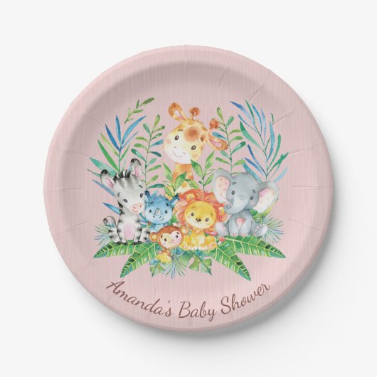 Meisjes Safari Oerwoud Baby shower 7" Bord (Voorkant)