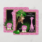 Meisjes Safari Verjaardagsfeest Kaart (Voorkant / Achterkant)