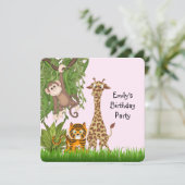 Meisjes Safari Verjaardagsfeest Kaart (Staand voorkant)
