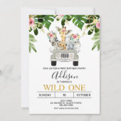 Meisjes Safari Wild Een verjaardag uitnodiging (Voorkant)