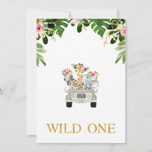 Meisjes Safari Wild Een verjaardag uitnodiging (Achterkant)