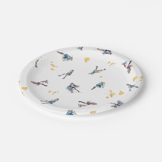 Meisjes Schaatsen, Hockey Blauw Goud Verjaardagsfe Papieren Bordje (Gekanteld)