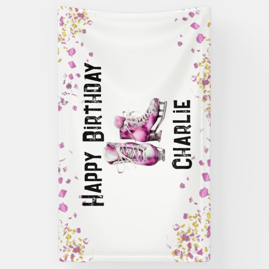 Meisjes Schaatsen Verjaardagsfeest Spandoek (Verticaal)