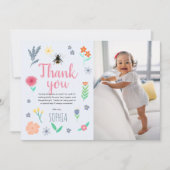 Meisjes Schattig Bloemmotief Bij Kinderen Verjaard Bedankkaart (Voorkant)