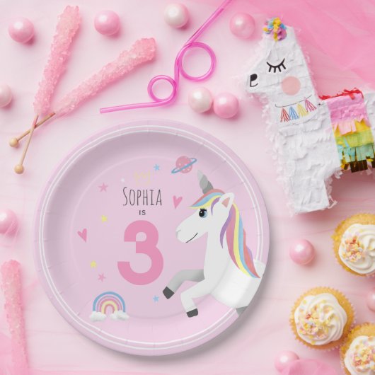 Meisjes Schattig en Meisje Roze Eenhoorn Kinderen  Papieren Bordje (Feest)
