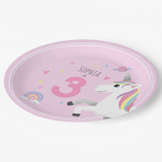 Meisjes Schattig en Meisje Roze Eenhoorn Kinderen  Papieren Bordje (Gekanteld)