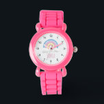 Meisjes Schattig en Modern Roze Regenboog & Naam K Horloge<br><div class="desc">Dit schattige en moderne kinder horloge heeft een prachtige boho regenboog cartoon,  en kan worden gepersonaliseerd met uw meisjesnaam. Met duidelijke,  gemakkelijk leesbare nummers is dit 'eerste' horloge geweldig voor een kind of peuter die net begint met het leren van de tijd. Het perfecte ontwerp voor je kleintje!</div>