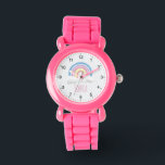 Meisjes Schattig en Modern Roze Regenboog & Naam K Horloge<br><div class="desc">Dit schattige en moderne kinder horloge heeft een prachtige boho regenboog cartoon,  en kan worden gepersonaliseerd met uw meisjesnaam. Met duidelijke,  gemakkelijk leesbare nummers is dit 'eerste' horloge geweldig voor een kind of peuter die net begint met het leren van de tijd. Het perfecte ontwerp voor je kleintje!</div>