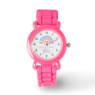 Meisjes Schattig en Modern Roze Regenboog & Naam K Horloge