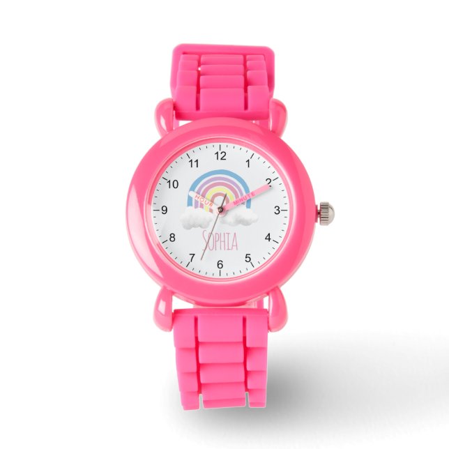 Meisjes Schattig en Modern Roze Regenboog & Naam K Horloge (Voorkant)