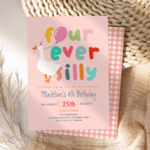 Meisjes Schattig “Four Ever Silly” 4de Verjaardag  Kaart