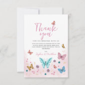 Meisjes Schattig grillig roze vlinder m Baby showe Bedankkaart (Voorkant)