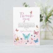 Meisjes Schattig grillig roze vlinder m Baby showe Bedankkaart (Staand voorkant)