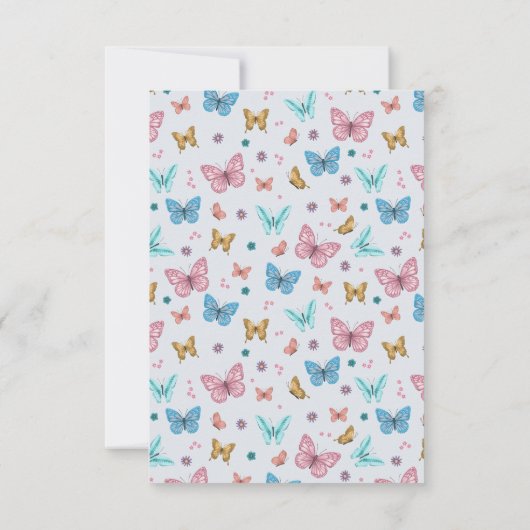 Meisjes Schattig grillig roze vlinder m Baby showe Bedankkaart (Achterkant)