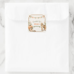Meisjes Schattig Herfst Paard Pompoen Verjaardag Vierkante Sticker