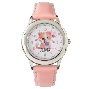 Meisjes Schattig Kitty Kitten Kat Roze Aangepaste Horloge