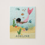 Meisjes Schattig Magisch Onder het Zee Afro Zeemee Legpuzzel<br><div class="desc">Dit schattige,  grillige en moderne kinder puzzelontwerp heeft een zeemeermin onder het zee met een natuurlijke afro,  met vis,  zeewier,  een krab en zeesterren,  en kan worden gepersonaliseerd met uw meisjesnaam. Het perfecte magische en meisjesachtige cadeau voor elke zeemeerminnaar!</div>