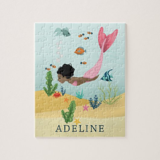 Meisjes Schattig Magisch Onder het Zee Afro Zeemee Legpuzzel (Verticaal)