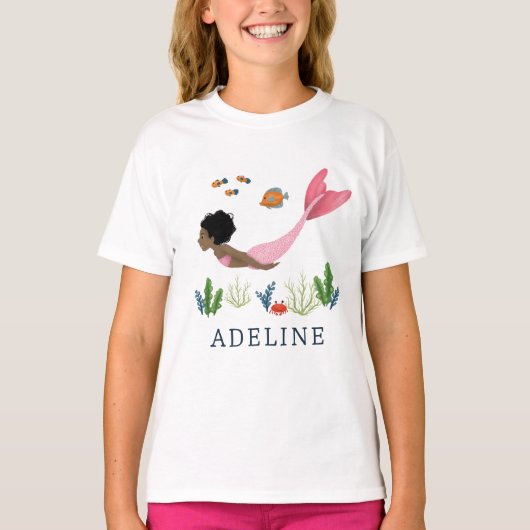 Meisjes Schattig Magisch Onder het Zee Afro Zeemee T-shirt (Voorkant)