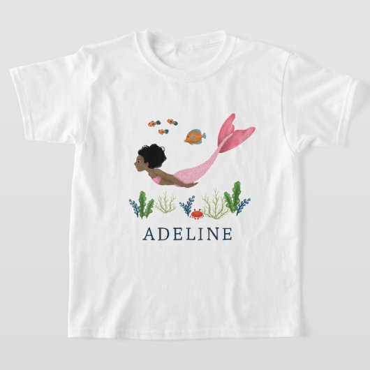 Meisjes Schattig Magisch Onder het Zee Afro Zeemee T-shirt (Laagn)