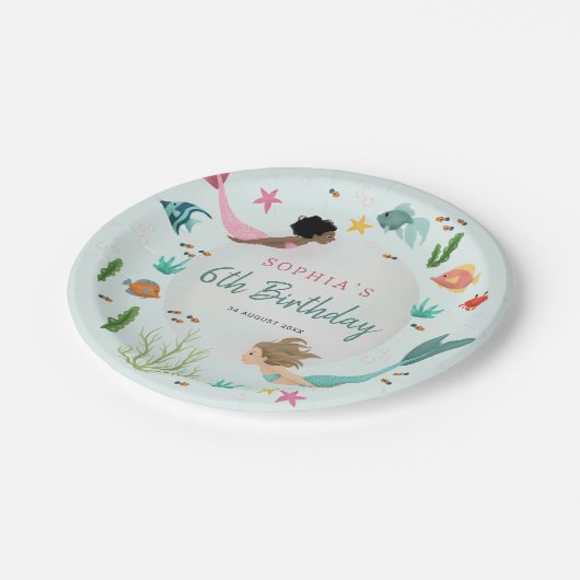 Meisjes Schattig Magisch Onder het Zee Verjaardag Papieren Bordje (Gekanteld)