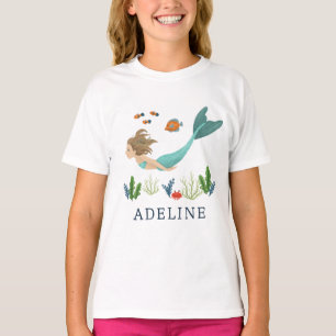 Meisjes Schattig Magisch Onder het Zee Zeemeermin T-shirt