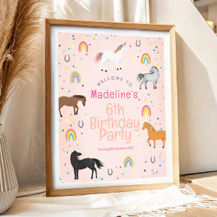 Meisjes Schattig Paard Eenhoorn Verjaardag Welkom Poster