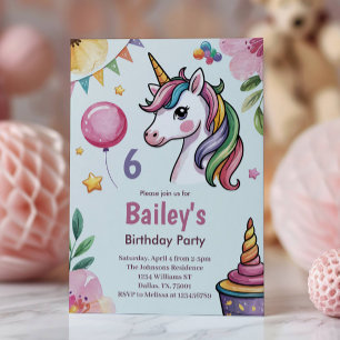 Meisjes Schattig Pastel Eenhoorn Kinderen 6de Verj Kaart