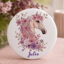 Meisjes Schattig Pastel Roze Paars Paard Monogram