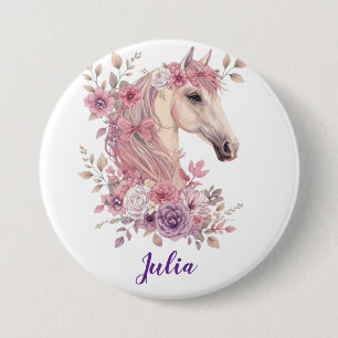 Meisjes Schattig Pastel Roze Paars Paard Monogram Ronde Button 7,6 Cm