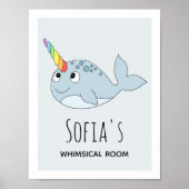 Meisjes Schattig Regenboog Narwal Cartoon Naam Kin Poster (Voorkant)