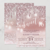 Meisjes schattig roos glittery druppelt ombre kaart (Voorkant / Achterkant)