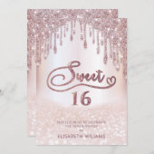 Meisjes schattig roos glittery druppelt ombre kaart (Voorkant / Achterkant)