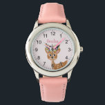 Meisjes Schattig Roze Bloemen Herten & Bloemen Kin Horloge<br><div class="desc">Dit schattige en meisjesachtige kinder horloge heeft een prachtig hert en waterverf bloemen en gemakkelijk te lezen nummers. Dit mooie roze bloemenontwerp heeft ook een plek voor u om de naam van uw meisje toe te voegen. Het perfecte rendierontwerp voor je kleintje!</div>