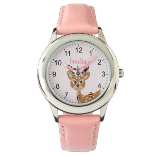 Meisjes Schattig Roze Bloemen Herten & Bloemen Kin Horloge