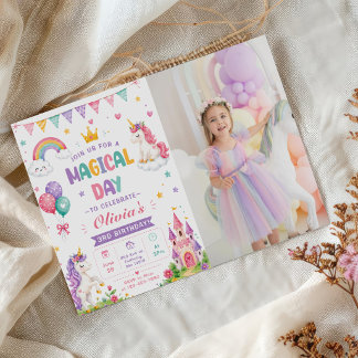 Meisjes Schattig Roze Eenhoorn Kinderen 3e Verjaar Kaart