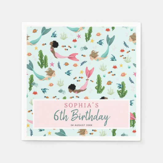 Meisjes Schattig Roze Magisch Onder het Zee Verjaa Servet (Voorkant)