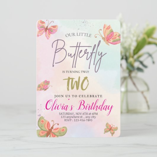 Meisjes Schattig Roze Paarse Vlinder Kinder 2e Ver Kaart (Staand voorkant)