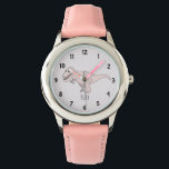 Meisjes Schattig Roze T-Rex Dinosaurus Kinder met  Horloge<br><div class="desc">Dit schattige roze ontwerp is een onderdeel van een collectie met dinosaurussen voor kinderkleding en -accessoires. Het horloge heeft een handgetekende roze T-Rex dinosaurus cartoon en kan worden gepersonaliseerd met de naam van je meisje. Perfect voor het eerste horloge van je dinosaurusliefhebbende meisje. Bekijk onze winkel voor andere leuke items....</div>